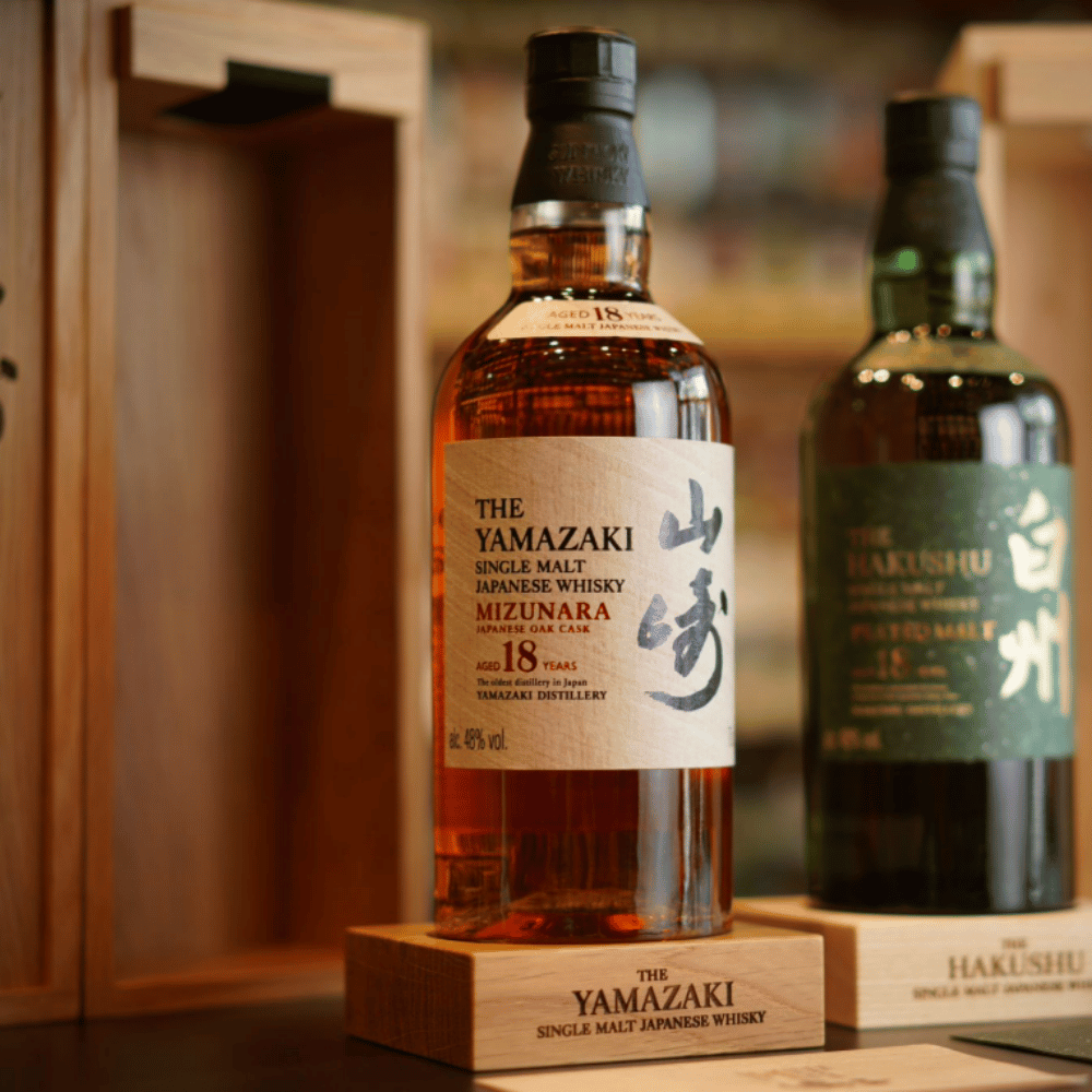 2025 Yamazaki Mizunara 18 Year Old with Solid Wooden Box & Hakushu 18 Year Old Peated
