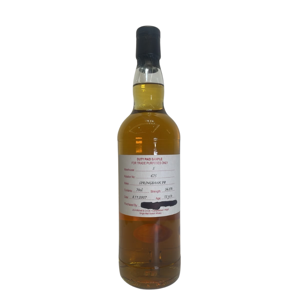 Springbank 2007 15 Year Old Duty Paid Sample Fresh Bourbon