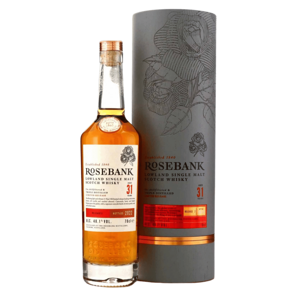 Rosebank 31 Lowland Single Malt Scotch Whisky bottle.