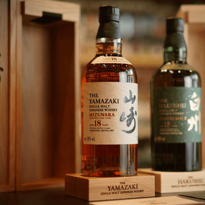 2025 Yamazaki Mizunara 18 Year Old with Solid Wooden Box & Hakushu 18 Year Old Peated
